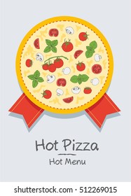 Pizza menu emblem. Pizza Menu Template.Hand drawn vector illustration on white background.