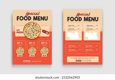 Pizza Menü Flyer Template Design. Speisekarte für Pizzeria, Café und Restaurant