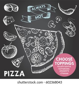 Pizza menu graphic element for restaurant and cafe. 