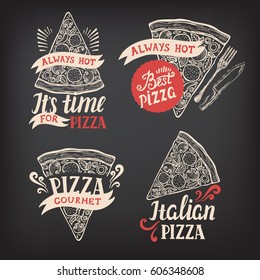 Pizza menu graphic element for restaurant and cafe. Design poster with hand-drawn elements in doodle style.