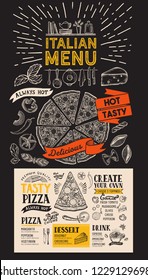 Pizza Menu For Italian Restaurant. Vector Food Flyer For Bar And Cafe. Design Template With Vintage Hand-drawn Illustrations.