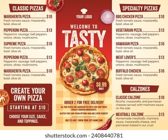 Pizza menu landscape template design. Vector illustration of food menu for pizza shop, cafe, and restaurant