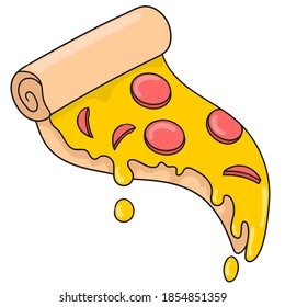 pizza menu with melted cheese and sausage sprinkles. vector illustration of cartoon doodle sticker draw