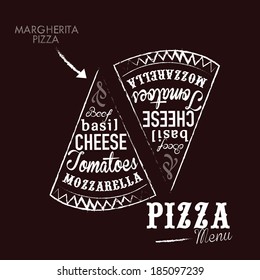 pizza menu the names of dishes of pizza, margherita pizza. concept vector illustration 