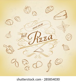 Pizza menu template with hand drawn ingredients