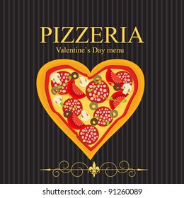 Pizza Menu Template on Valentine`s Day, vector illustration