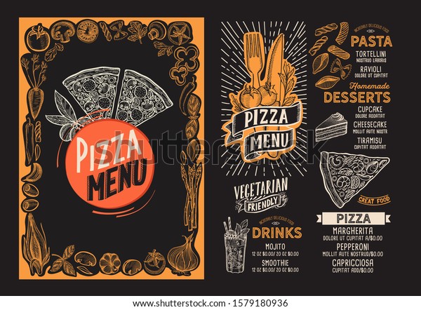 Pizza Menu Template Restaurant On Blackboard Stock Vector (Royalty Free ...