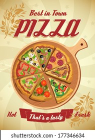 Pizza Menu Template, vector illustration. Vintage card menu.