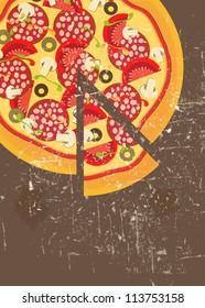 Pizza Menu Template in vintage retro grunge style vector illustration