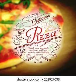 Pizza menu typography template with hand drawn ingredient
