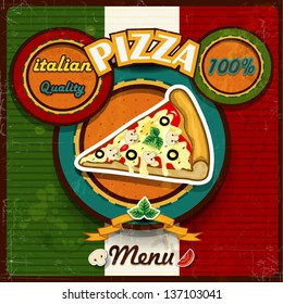 Pizza menu vintage style of the Italian flag-several levels-transparency blending effects  and gradient mesh-EPS 10 