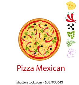 Pizza Mexican flat icon isolated on white background. Pizza food silhouette. Food menu illustration isolated. Vector design element
