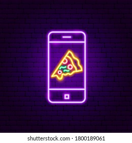 Pizza Mobile Neon Sign. Vector Illustration of Online Order Promotion.