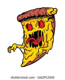 Ilustración de la línea monstruo Pizza. dibujado a mano