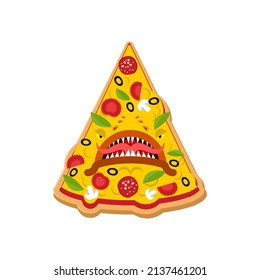 Pizza monster. Terrible fast food. Angry food. Vector illustration