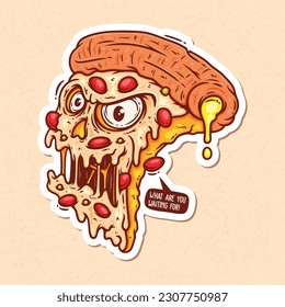 Pizza Monsters Hand Drawn Color Vector Doodle Illustration