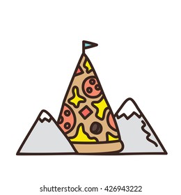 Pizza mountain cartoon isolated vector illustration on white