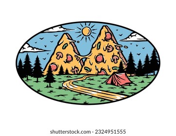 pizza mountain view in nature illustration