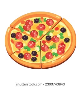 pizza with mozzarella and vegetables icon isolated