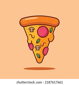 Pizza with Mushroom and Sausage Topping Illustration