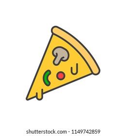 Pizza mushroom slice colored line icon.