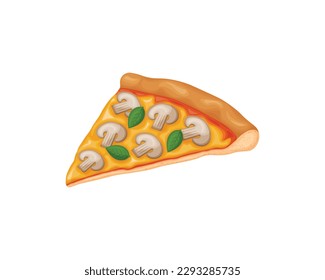 Pizza. Pizza with mushrooms and cheese in cartoon style. A piece of mushroom pizza. Vector illustration isolated on a white background