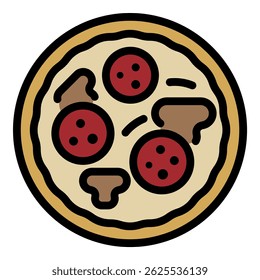 Pizza with mushrooms icon. Outline pizza with mushrooms vector icon color flat isolated