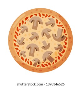 Pizza with mushrooms. Izolated on white background. Italian fast food. Vector illustration.