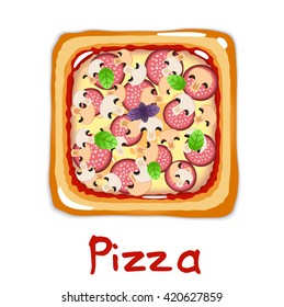 Pizza with mushrooms and peperoni.  Square icon