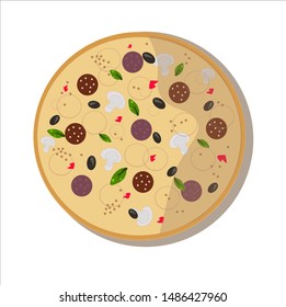 Pizza with mushrooms and pepperoni drawn in vector