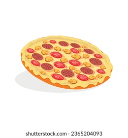 Pizza with mushrooms will satisfy hunger and give joy, delicious, isolate, vector, meal, sausage, kitchen, fast food, kitchen, tomato, cheese, shadow, art