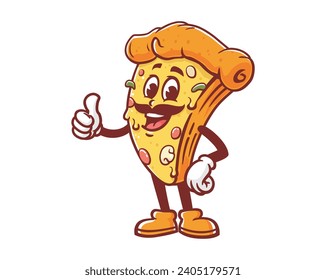 Pizza with mustache cartoon mascot illustration character vector clip art