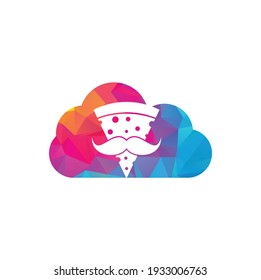 Pizza mustache cloud shape concept logo design template. Mr Pizza logo design concept vector icon.