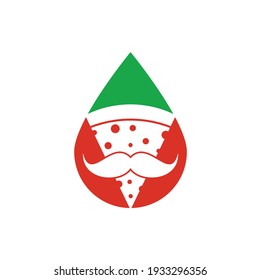 Pizza mustache drop shape concept logo design template. Mr Pizza logo design concept vector icon.