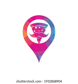 Pizza mustache map pin shape concept logo design template. Mr Pizza logo design concept vector icon.