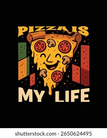  Pizza Is My Life Funny Retro Cartoon Slice Foodie Gift