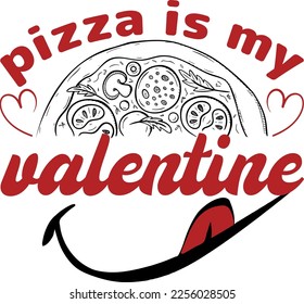 The "Pizza is My Valentine" t-shirt features a playful design that declares one's love for pizza over romantic love.  "Pizza is My Valentine." It's a fun and unique way to show off your love for pizza