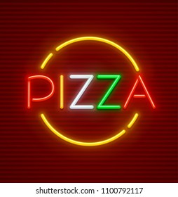 Pizza. Neon sign with illumination. Italian food neon icon. EPS10 vector illustration.