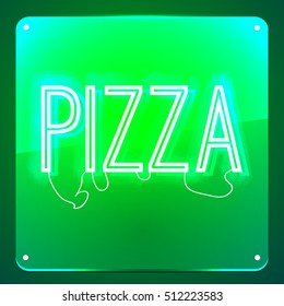 Pizza. Neon signboard. Glowing text on background. Illustration for your restaurant, club, cafe, shop, business.
