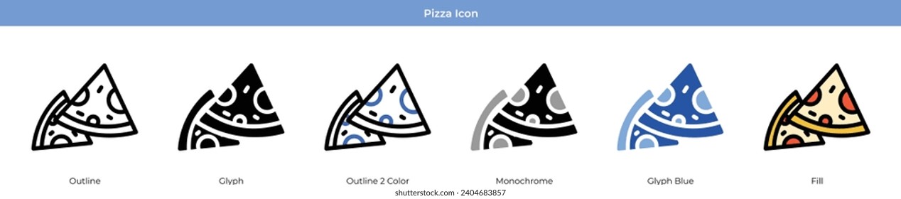 Pizza New year Icon Set Vector