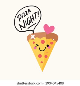 Pizza Night Kawaii Cute Pizza Vector