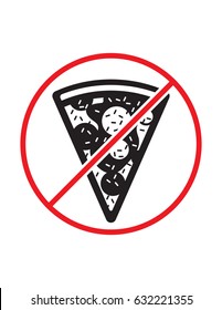 Pizza not allowed black red and white vector sign