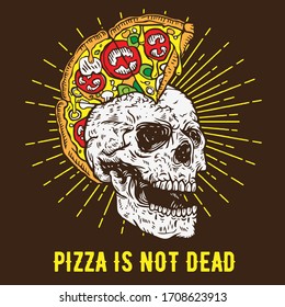 Pizza is Not Dead Punk Skull with Pizza Hair