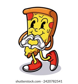 Pizza old Cartoon Characters, Vintage character vector 