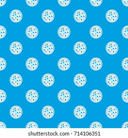 Pizza with olives and mushrooms pattern repeat seamless in blue color for any design. Vector geometric illustration