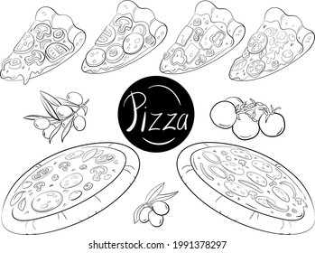 Pizza with olives and tomatoes 