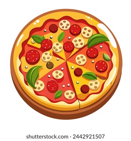 Pizza on a board and ingredients for pizza on a board.