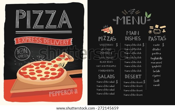 Pizza On Board Menu Design Pasta Stock Vector (Royalty Free) 272145659 ...