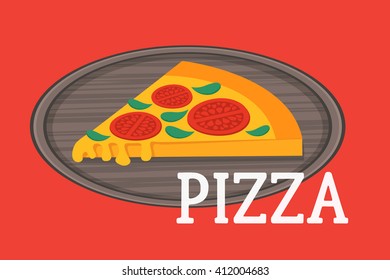 Pizza on the board. Pizza restaurant advertising. Vegetarian pizza slice vector illustrations.