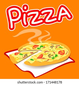 Pizza on a bright background. vector illustration